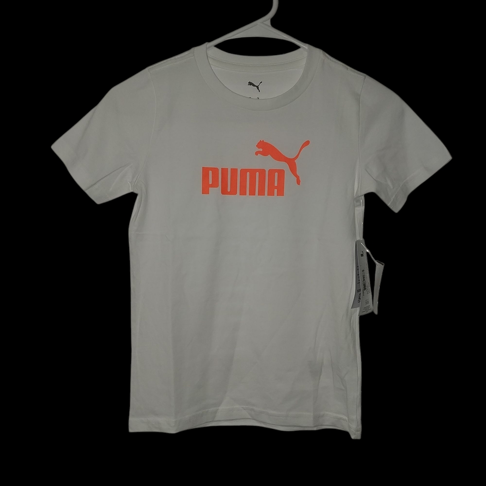Puma Tee in White with Bold Orange Logo New Size 7